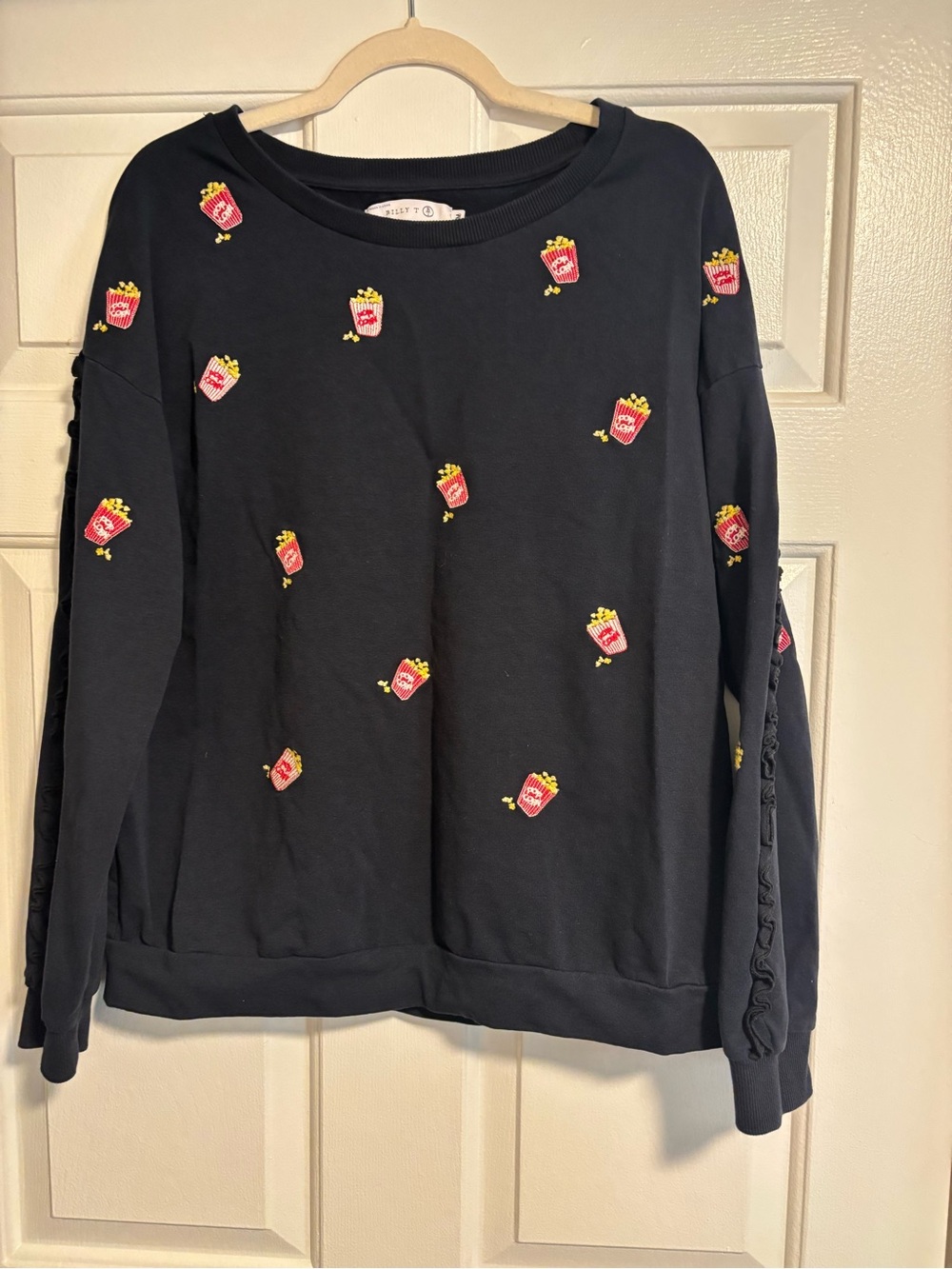Billy T Black Crewneck Sweatshirt with Embroidered Popcorn